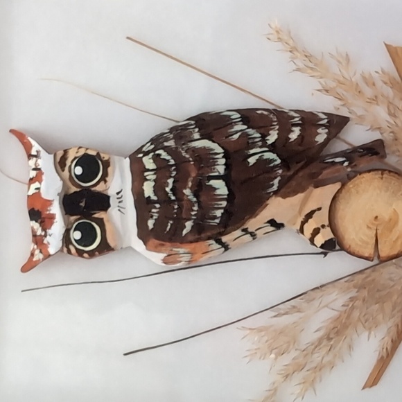 Vintage Lucite Encased Carved And painted Owl In a Maroon Frame. - Picture 6 of 9